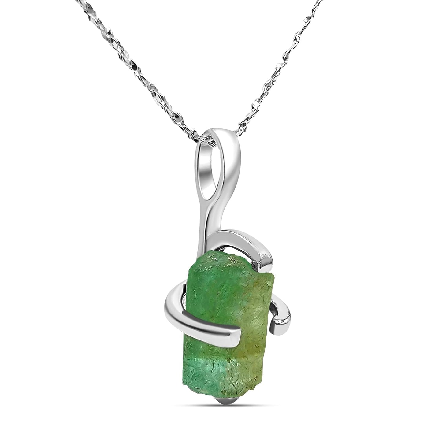 Natural Raw Emerald Gemstone Pendant Chain Necklace Gift