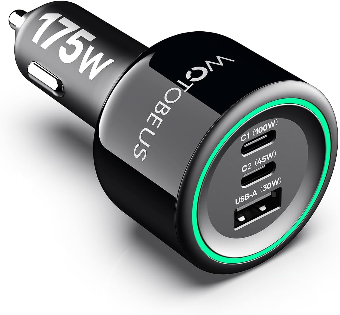 WOTOBEUS 175W Dual USB-C Car Charger with Fast Charging Features