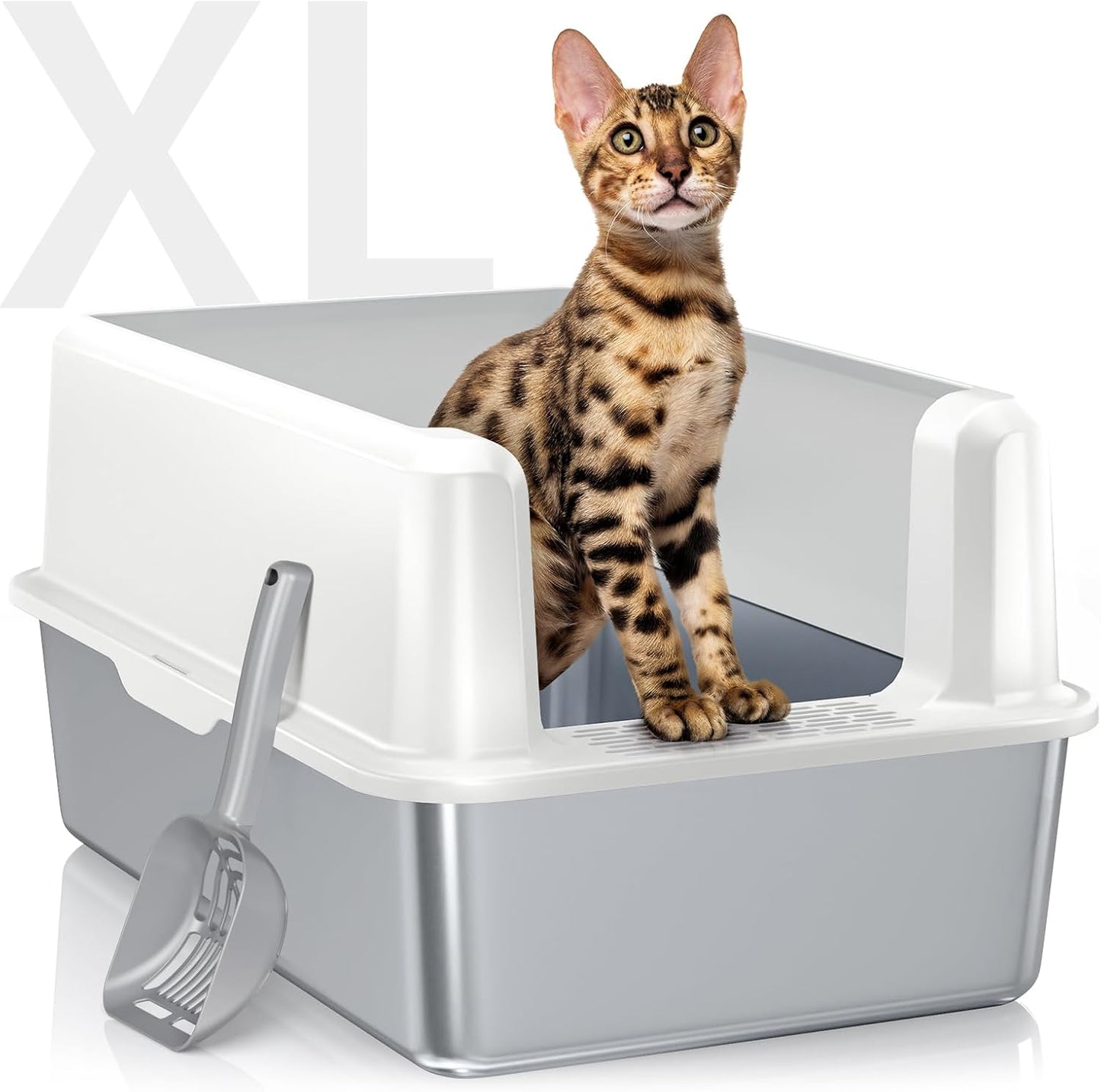 Stainless Steel Cat Litter Box with Lid for Big Cats XL