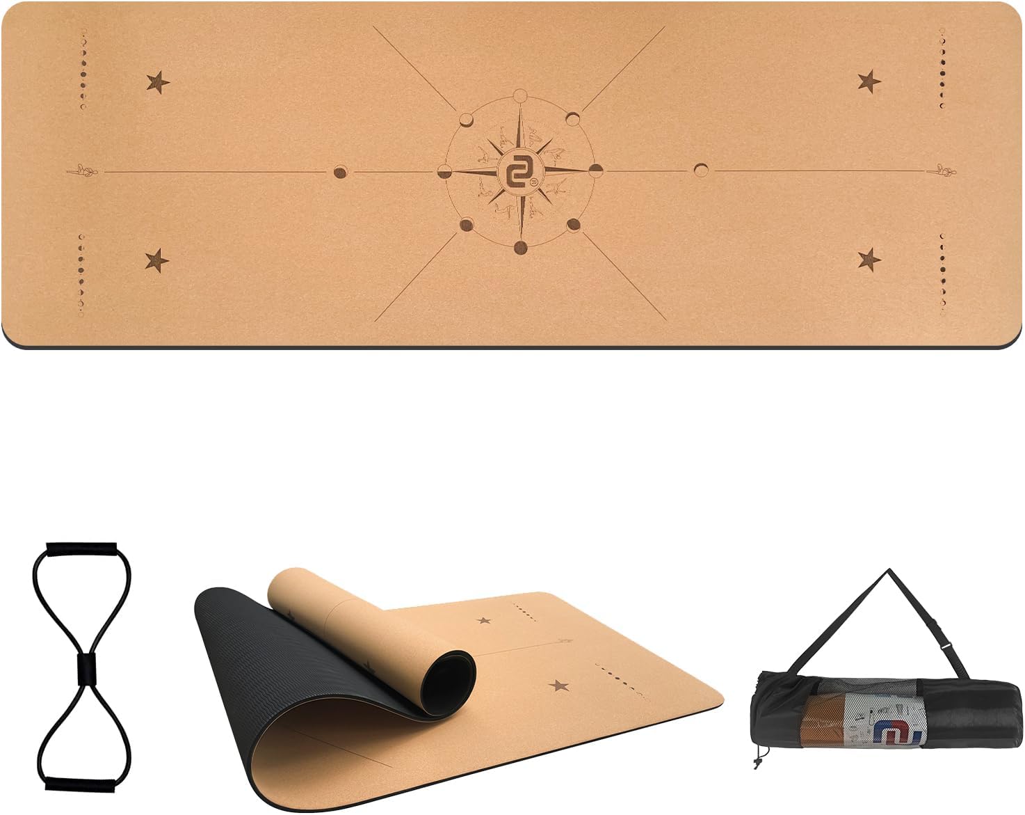 NUNET 6mm Cork Yoga Mat w/ Alignment Lines - Eco-Friendly & Non-Slip!