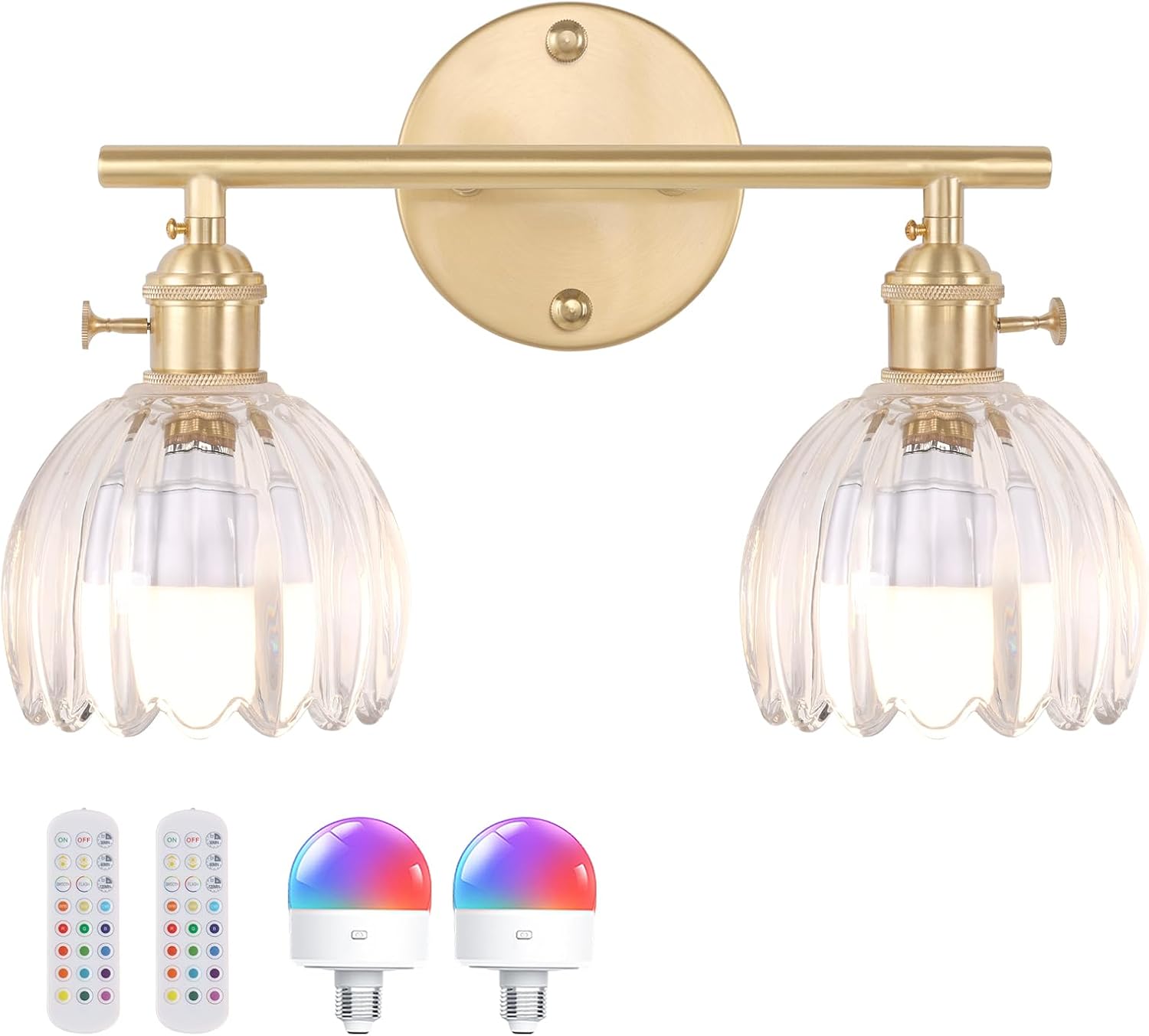 Battery Operated Bathroom Light Fixtures with Brass Finish