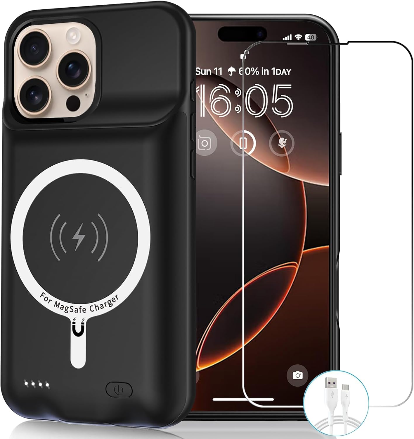 Wireless Charging Case for iPhone 16 Pro Max with 12000mAh Battery