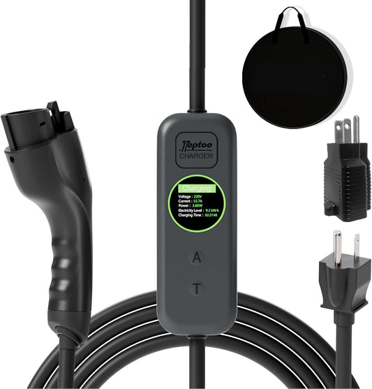 Portable Fast Charger for EV & Hybrid Vehicles - Works with J1772 - 16A, 110V-240V - 16.4ft Cord