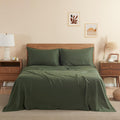 DAPU Pure Linen Sheets Set King - Breathable, Durable 4-Pc Olive