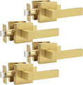 Gold Door Handles Passage Levers 4 Pack - Heavy Duty Interior Levers