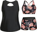 Plus Size Tankini Swimsuit for Women Black Floral - 3 Piece Set