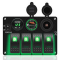 FXC Green 4 Gang Marine Rocker Switch Panel - Waterproof 12V Control