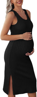 Ekouaer Women's Maternity Rib Knit Tank Bodycon Dress - Stretchy Fit