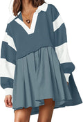 Womens Oversized Patchwork Sweatshirt Mini Dress - Casual Comfort