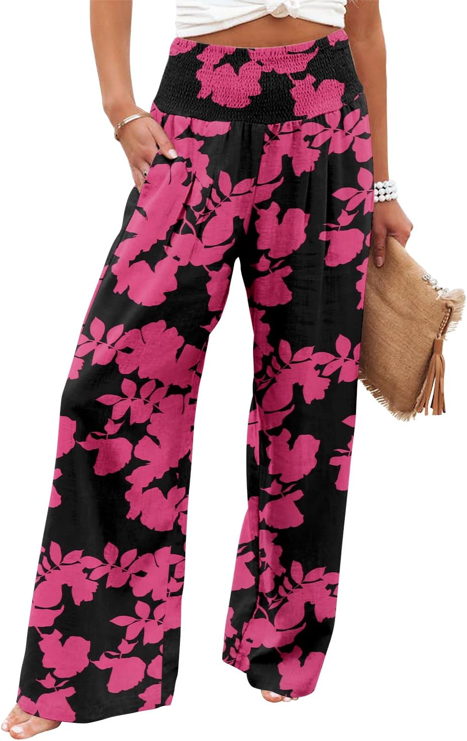 Angerella Womens Elastic High Waisted Palazzo Pants for Comfort