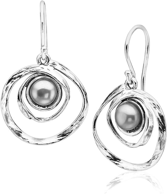 Elegant 925 Sterling Silver Dangle Earrings with Freshwater Pearl