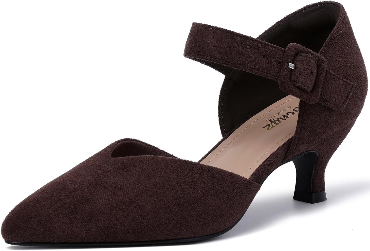 RIBONGZ Comfortable Kitten Heels for Women with Ankle Strap