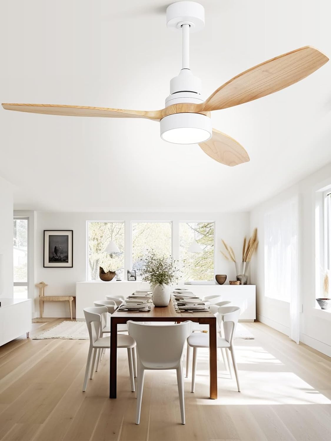 Sofucor 52 Inch Modern Wood Ceiling Fan with Lights and Remote