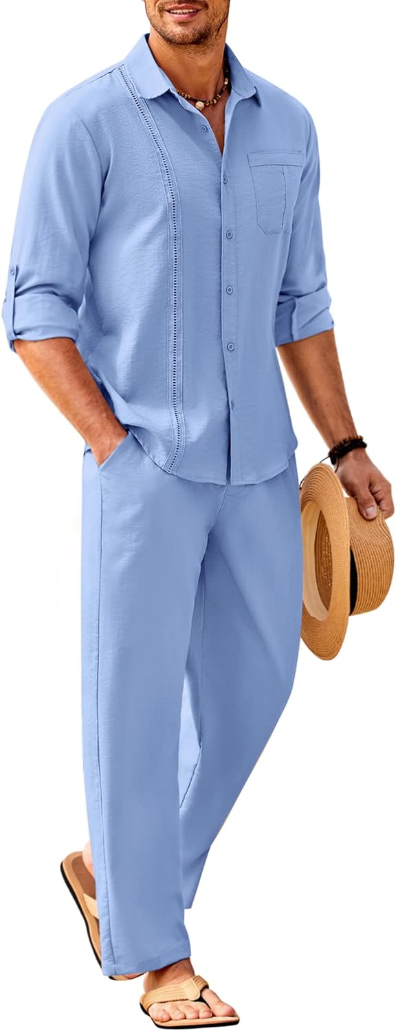 COOFANDY Mens Linen Sets for Summer Beach and Casual Outfits