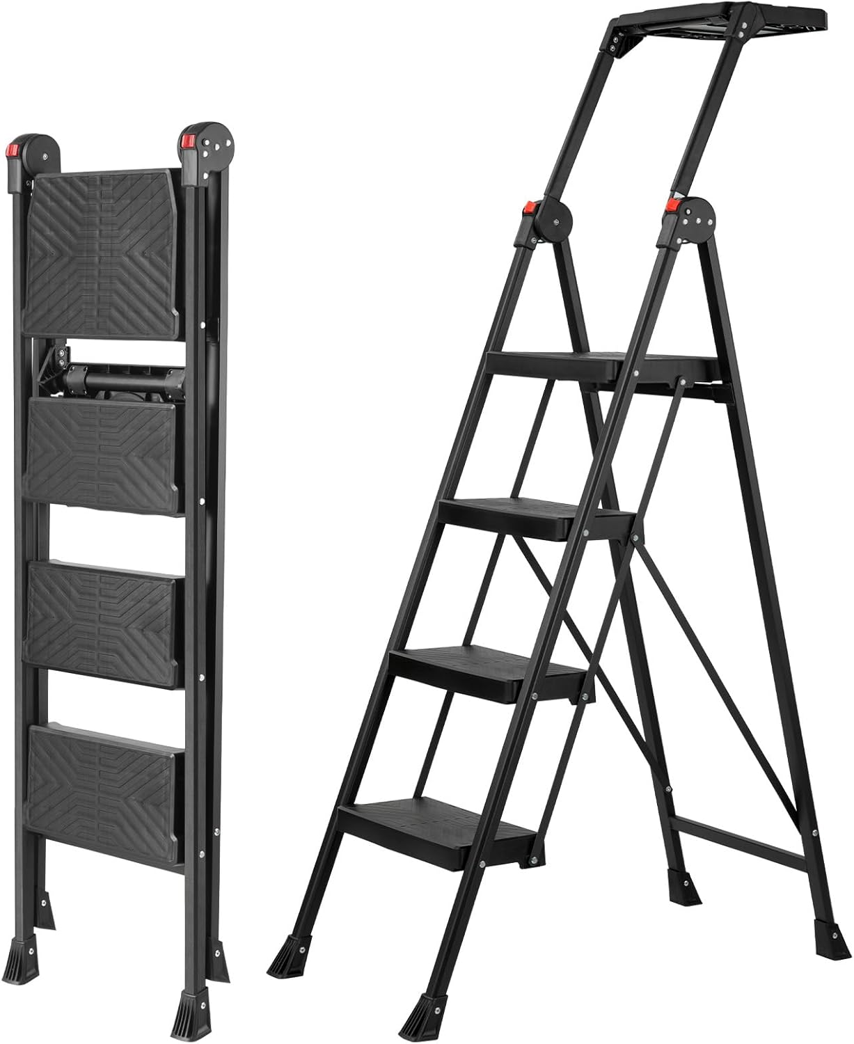 XinSunho 4 Step Ladder with Handrail and Tool Tray for Home