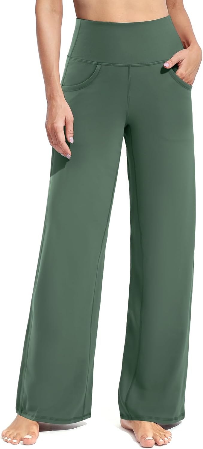 Promover Wide Leg Pants for Women - Stretchy Yoga Pants with Pockets
