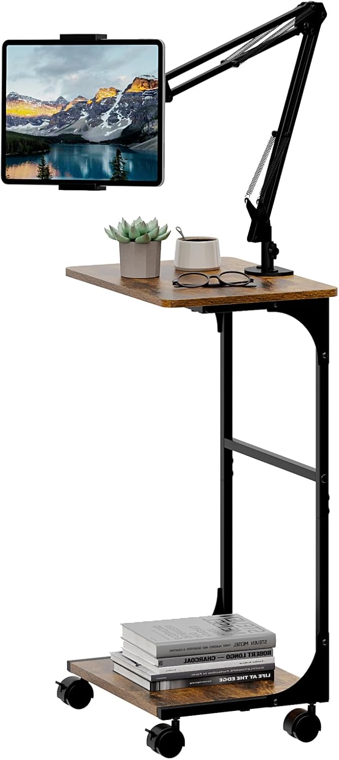 Adjustable Floor Tablet Stand with Storage for iPad and Kindle