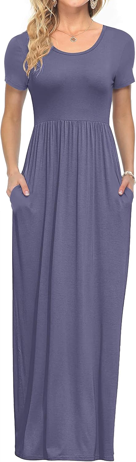 AUSELILY Women's Short Sleeve Casual Maxi Dresses for Summer