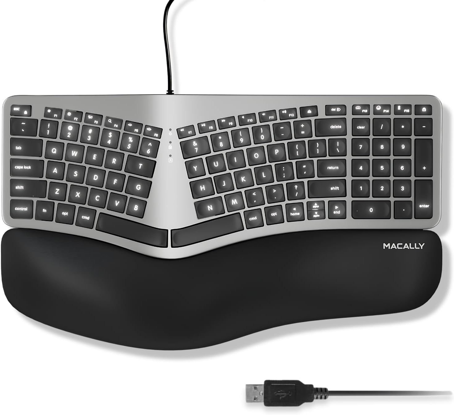 Macally Backlit Ergonomic Keyboard: Comfort Curved