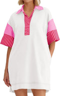 Wenrine Women's Polo V Neck T Shirt Dress for Casual Summer