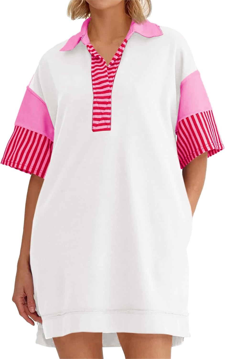 Wenrine Women's Polo V Neck T Shirt Dress for Casual Summer