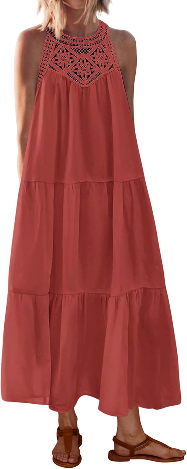 BTFBM Summer Halter Dresses for Women 2025 Casual Maxi Dress
