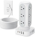 Flat Plug Power Strip Tower 10FT with Dual PD 20W USB-C - Compact