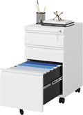 White Filing Cabinet 3 Drawers on Wheels Under Desk - Secure Mobile
