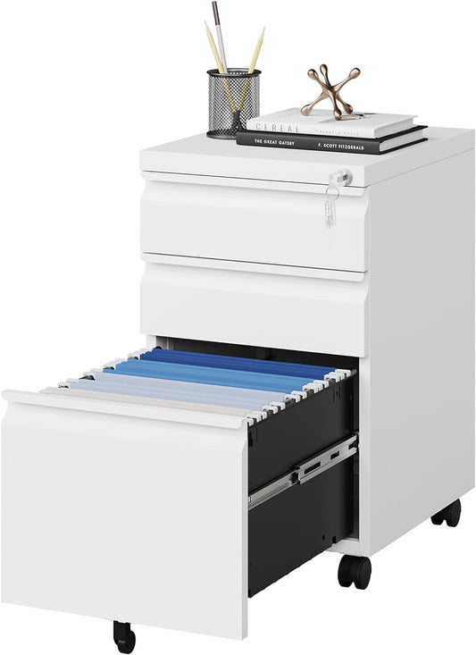 Lockable 3-Drawer Mobile Filing Cabinet by MIIIKO