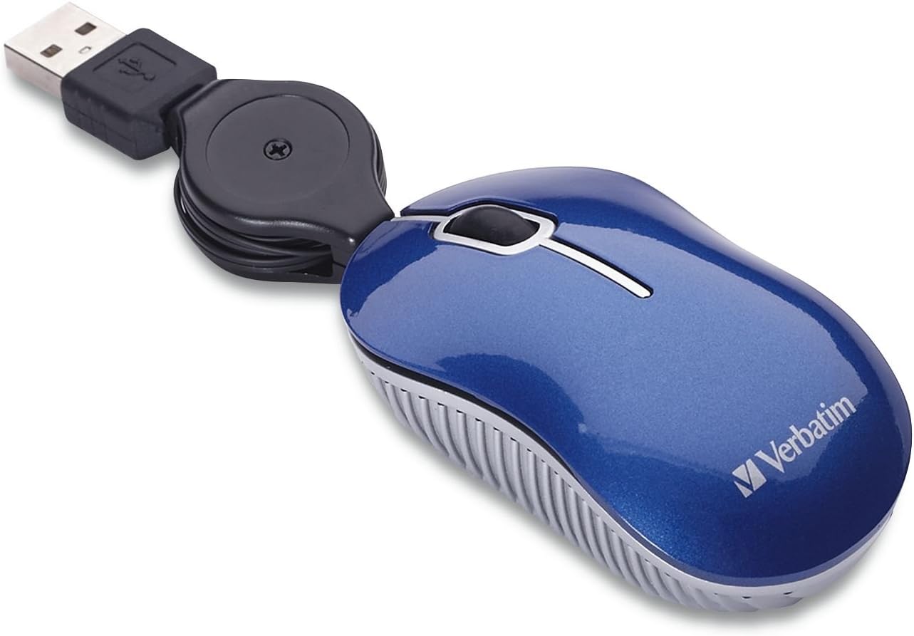 Verbatim Mini USB Mouse - Compact Travel Mouse with Retractable Cable