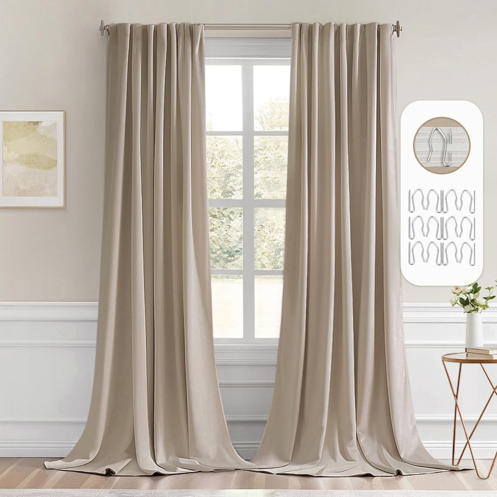 MIULEE Taupe Back Tab Blackout Curtain Set for Elegant Rooms