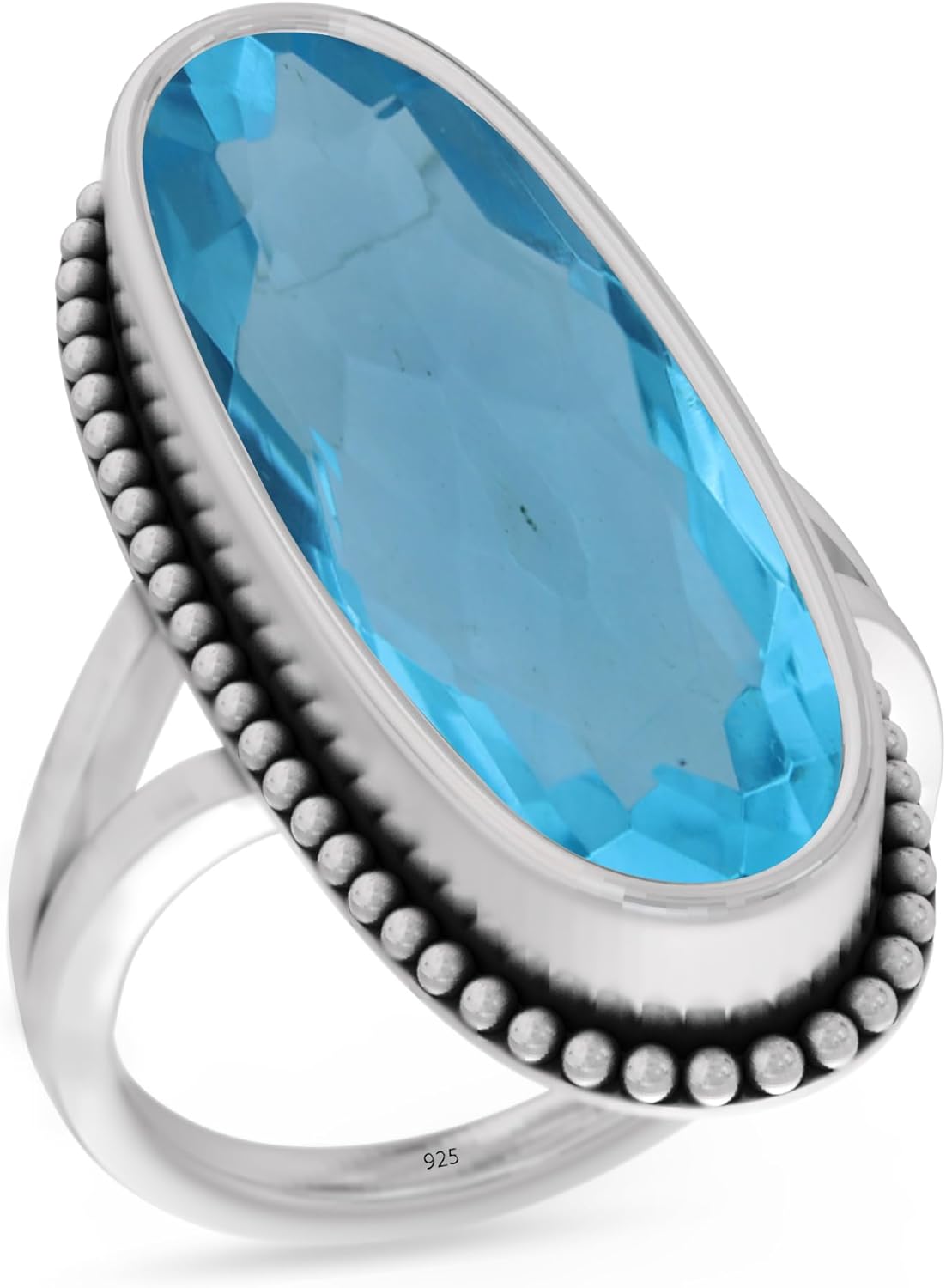 925 Sterling Silver Ring with Blue Topaz Gemstone for Women