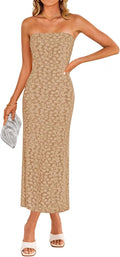 Boho Floral Strapless Bodycon Midi Dress - Flattering Summer Fit 4-6