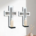 Crystal Crush Diamond Mirrored Candle Sconces Set of 2 - Sparkling