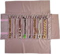 Embroidery Pink Velvet Jewelry Roll 16-Chain Organizer - Travel Ready