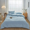 King Light Cyan Washed Cotton Duvet Cover Set - Soft Breathable