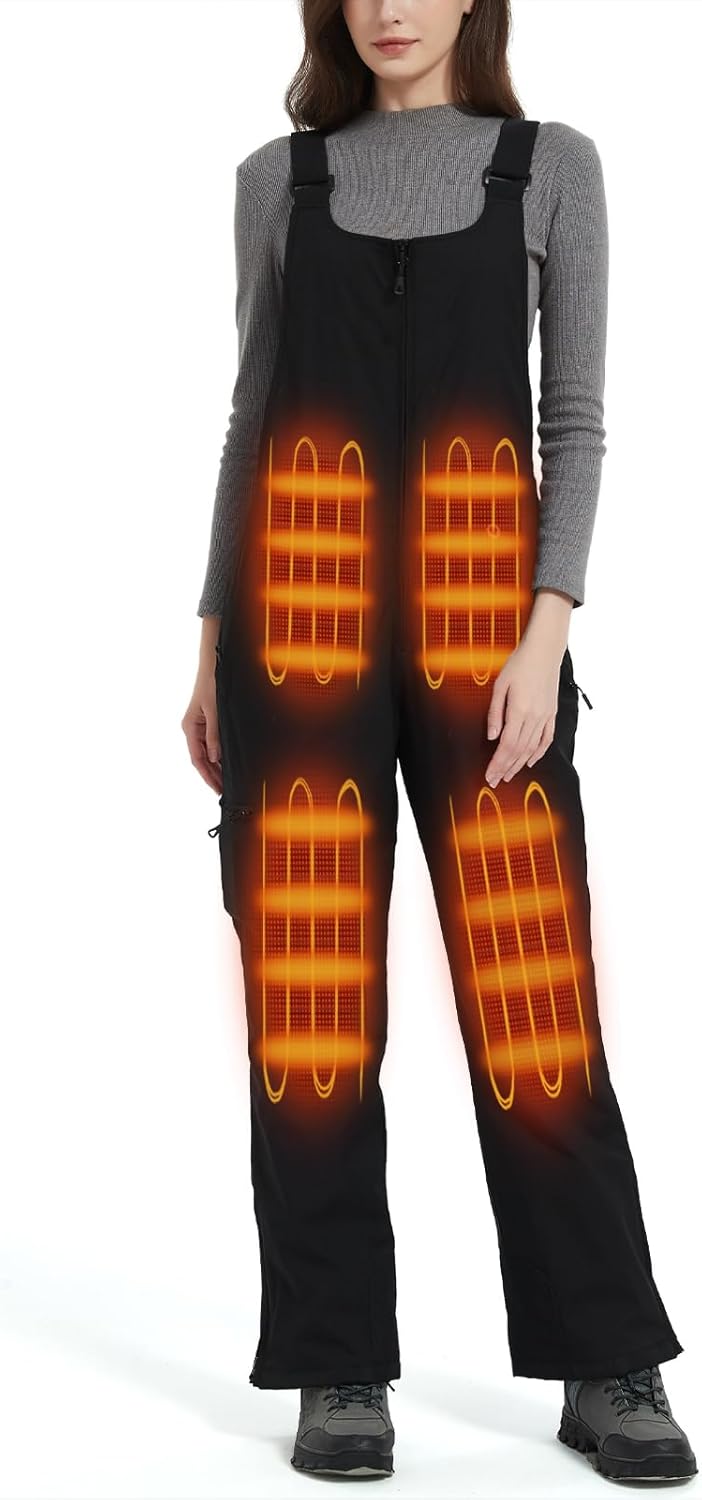 Women's Waterproof Heated Insulated Bib Overalls for Winter