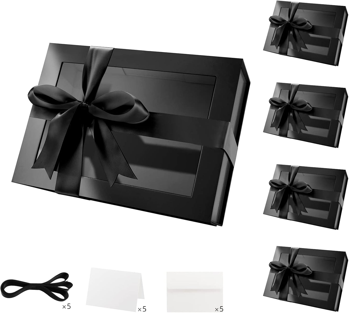 5 Black Gift Boxes with Windows for Elegant Present Packaging