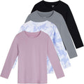 Girls Dry-Fit Long Sleeve Active Crew Neck T-Shirt 4 Pack - Super Soft