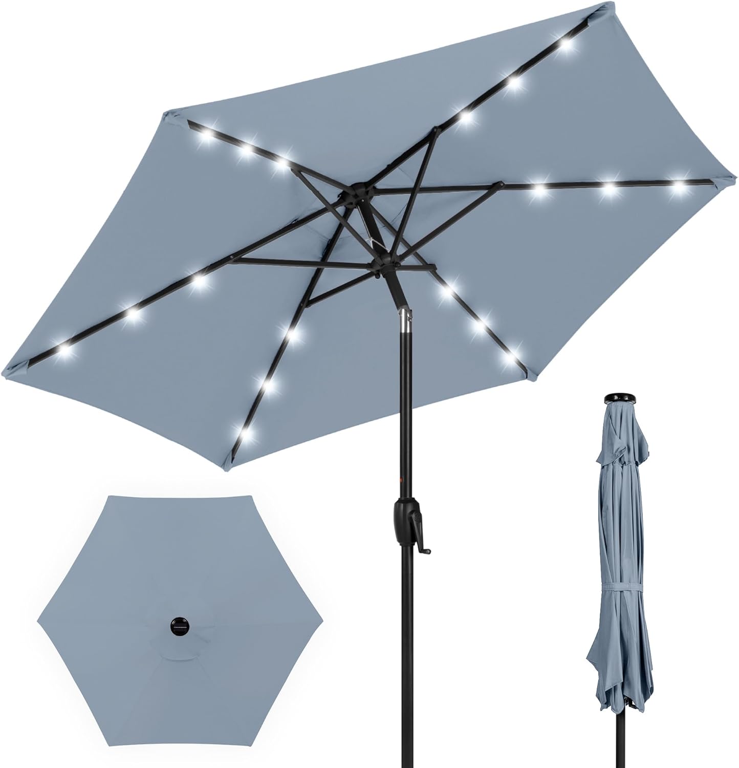 7.5ft Outdoor Solar Market Table Patio Umbrella with LED Lights
