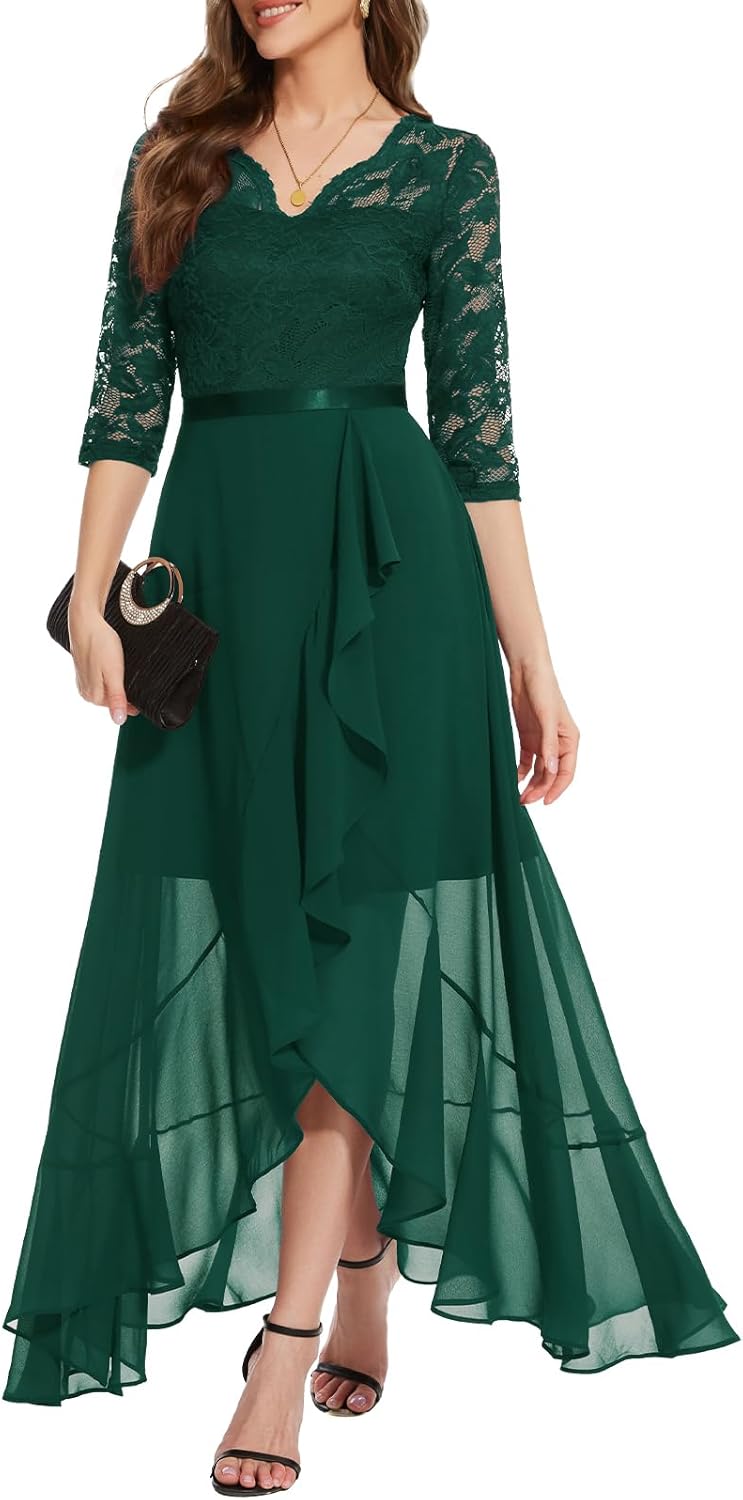 Elegant Hi-Lo Floral Lace Dress for Wedding Guests and Parties