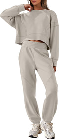 Womens 2 Piece Lounge Set Cropped Sweatshirt Joggers - Cozy Winter Fit