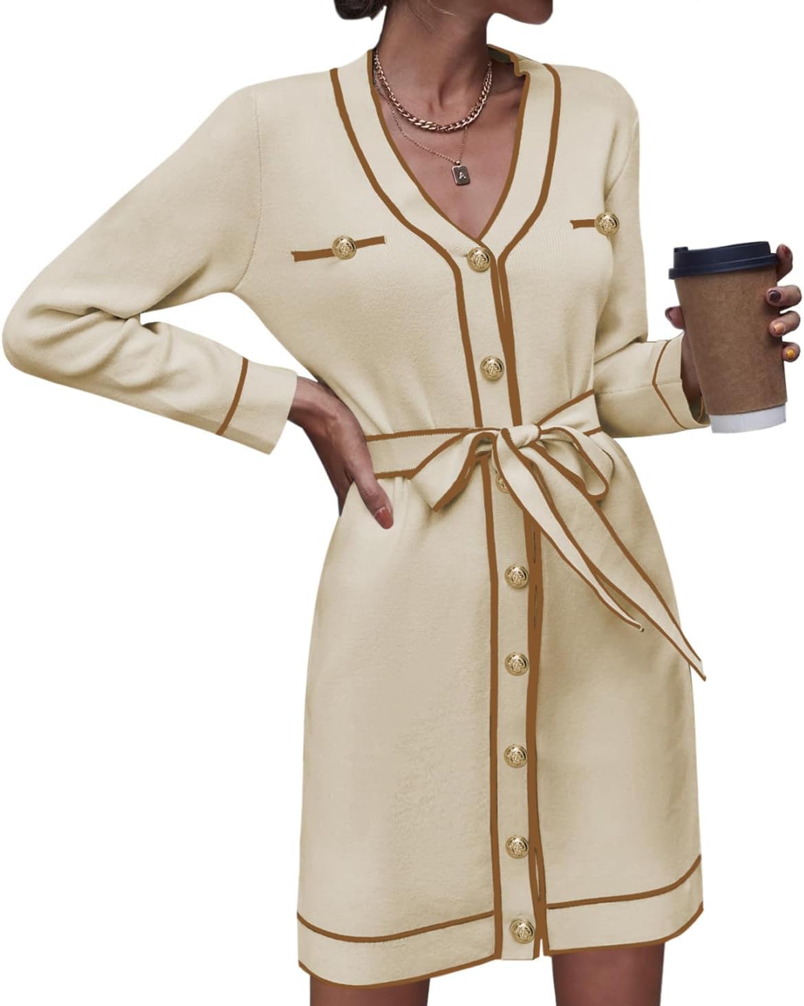 Elegant Long Sleeve Button Down Sweater Dress for Women