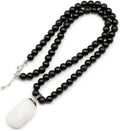 Black Stone Necklace for Women - Natural Tourmaline Pendant, 8mm Beads