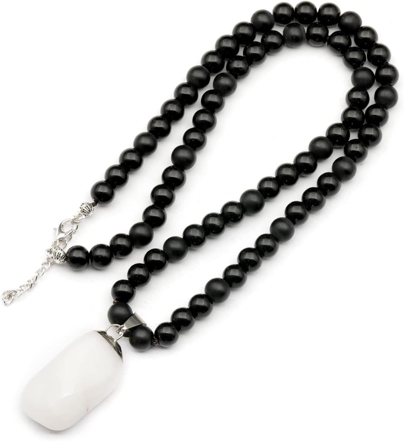 Natural Raw Tourmaline Pendant and Black Onyx Beaded Necklace