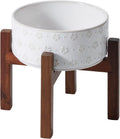 7.3in Ceramic Raised Dog Bowl Set - Elevated Acacia Stand