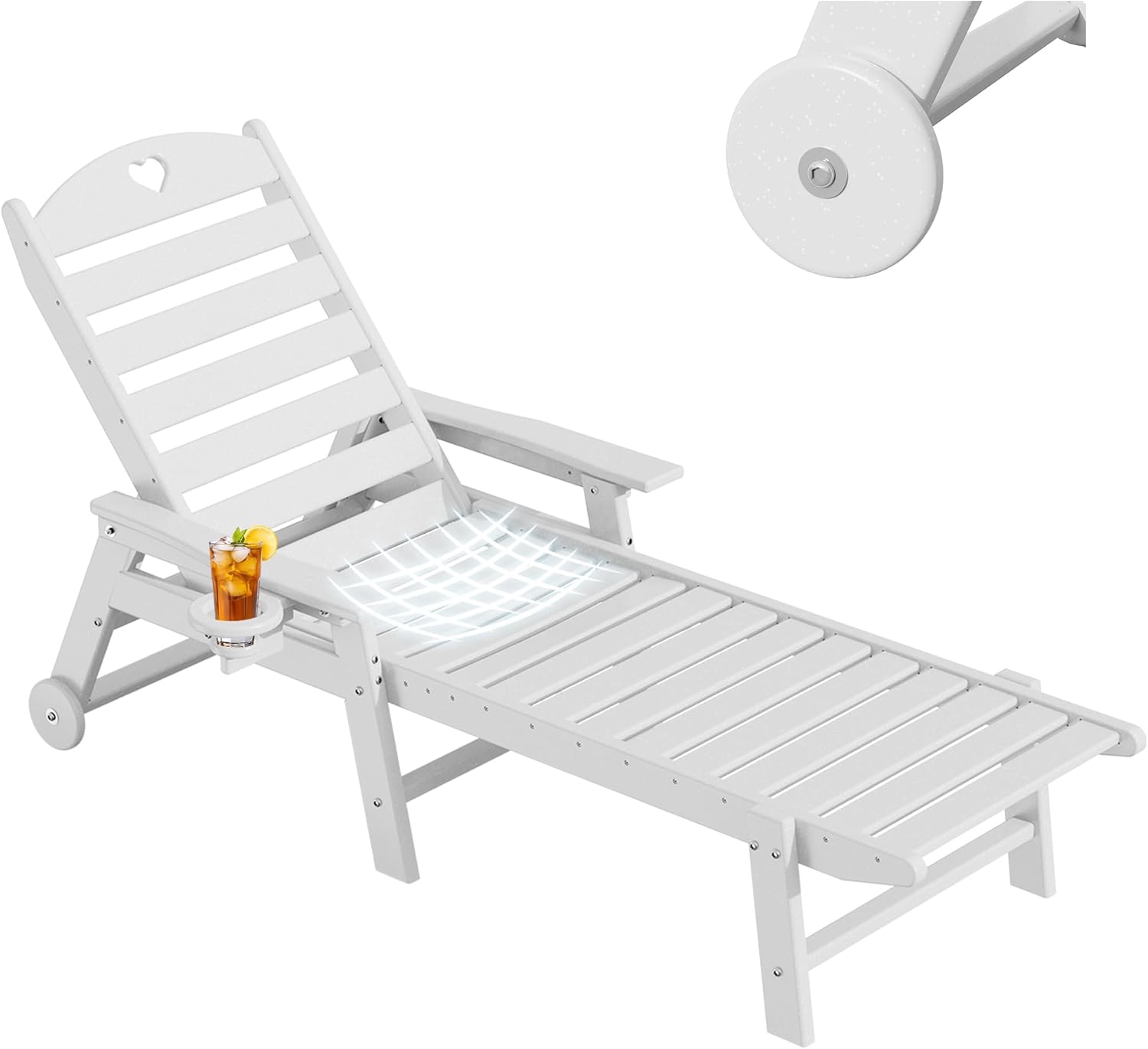 Aokia Chaise Lounge Chair Outdoor with Wheels & Cupholder