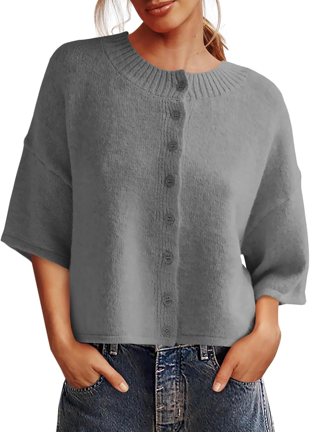Womens 3/4 Sleeve Cardigan Sweater for Casual Fall Style