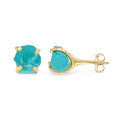Natural raw apatite stud earrings in yellow gold over 925 sterling