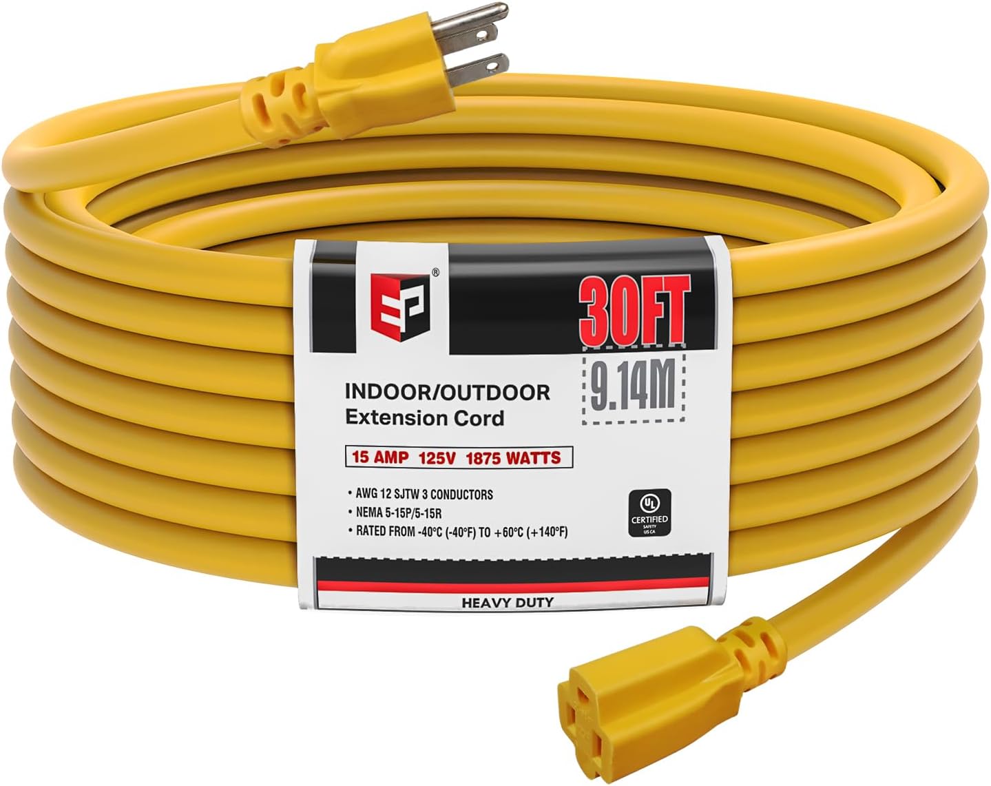 EP 30 Ft Outdoor Extension Cord - Heavy Duty 15 AMP Power Cable